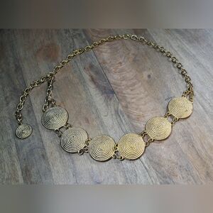 Vintage Gold Toned Metal Adjustable Persian Wound Rope Shield Design Hip Belt